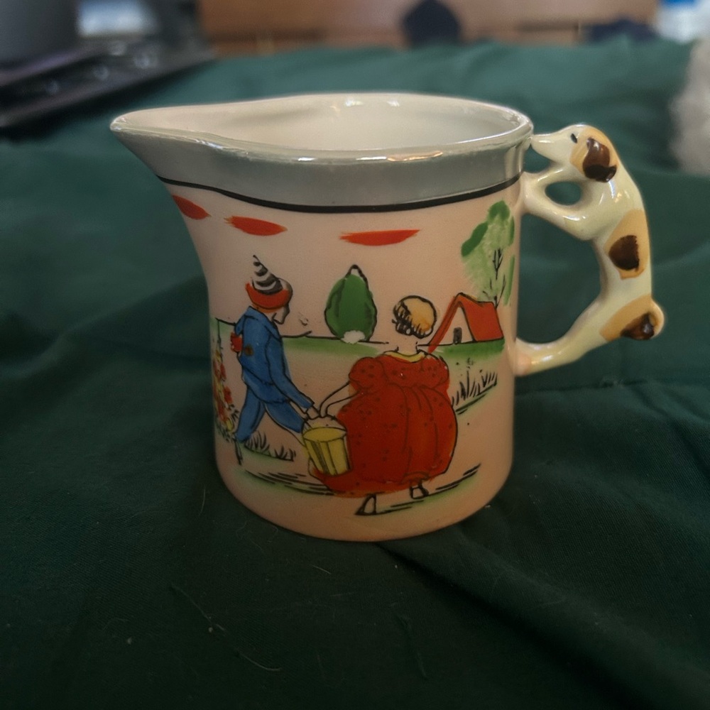 Vintage Ceramic Creamer with Hand-Painted Scene